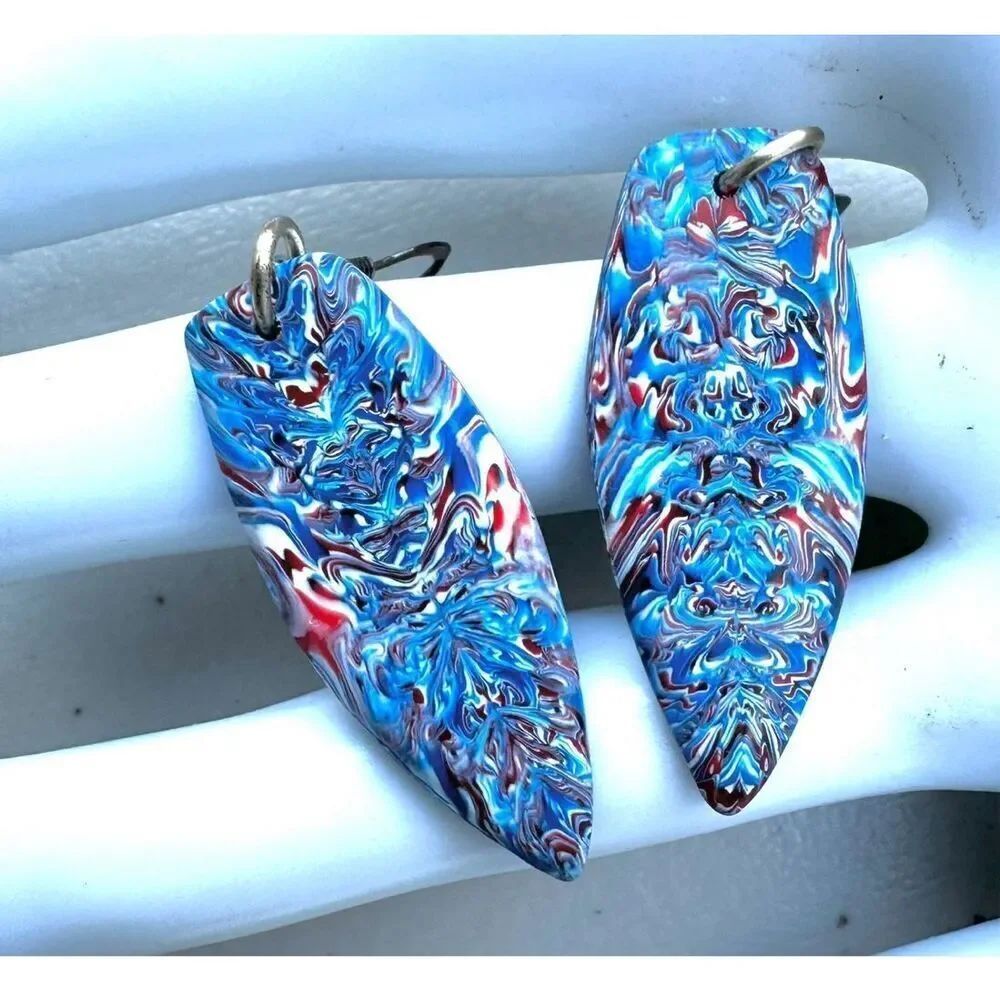 Hand painted blue drop off earrings